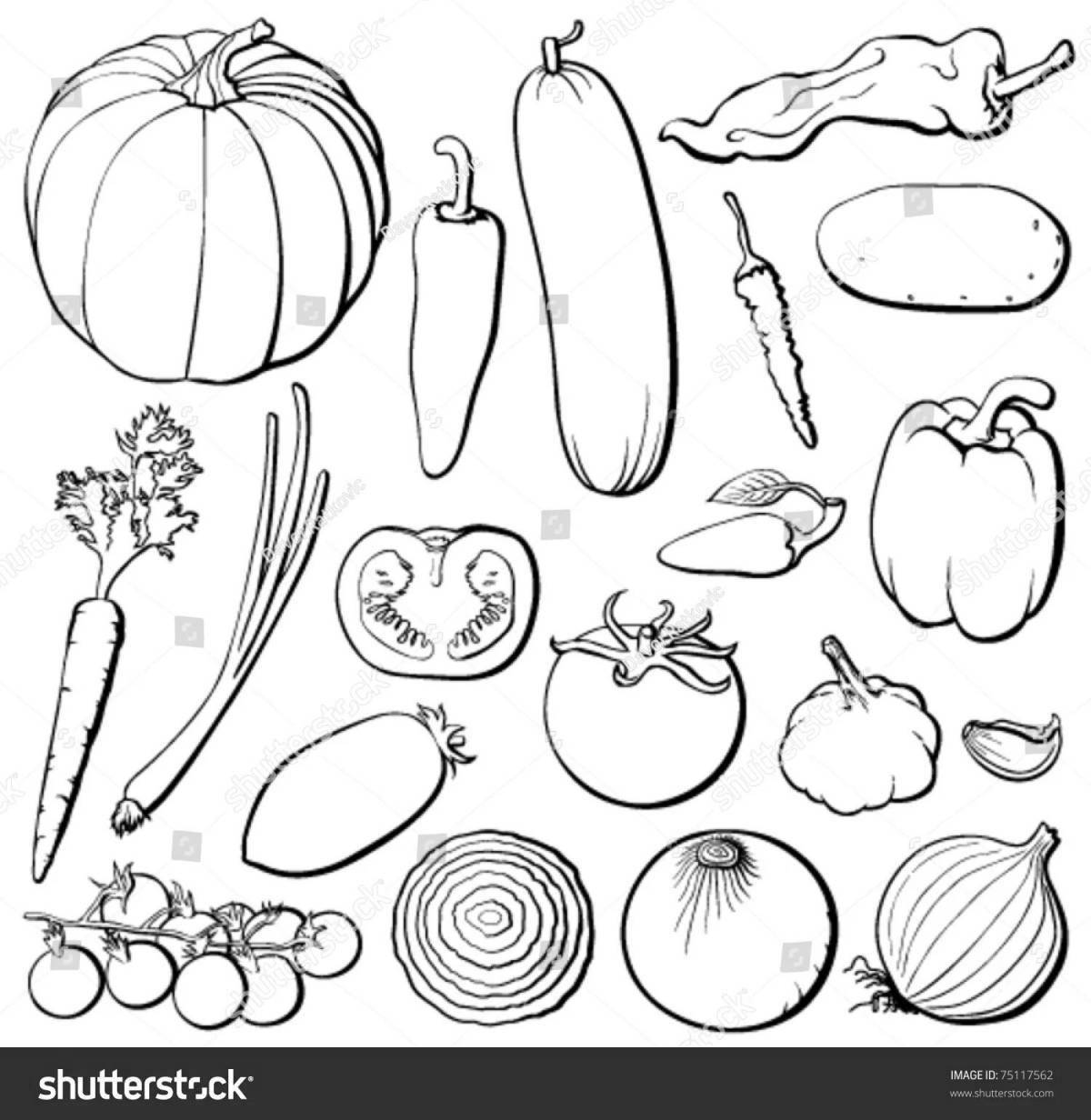 Cute vegetable coloring page with vinaigrette