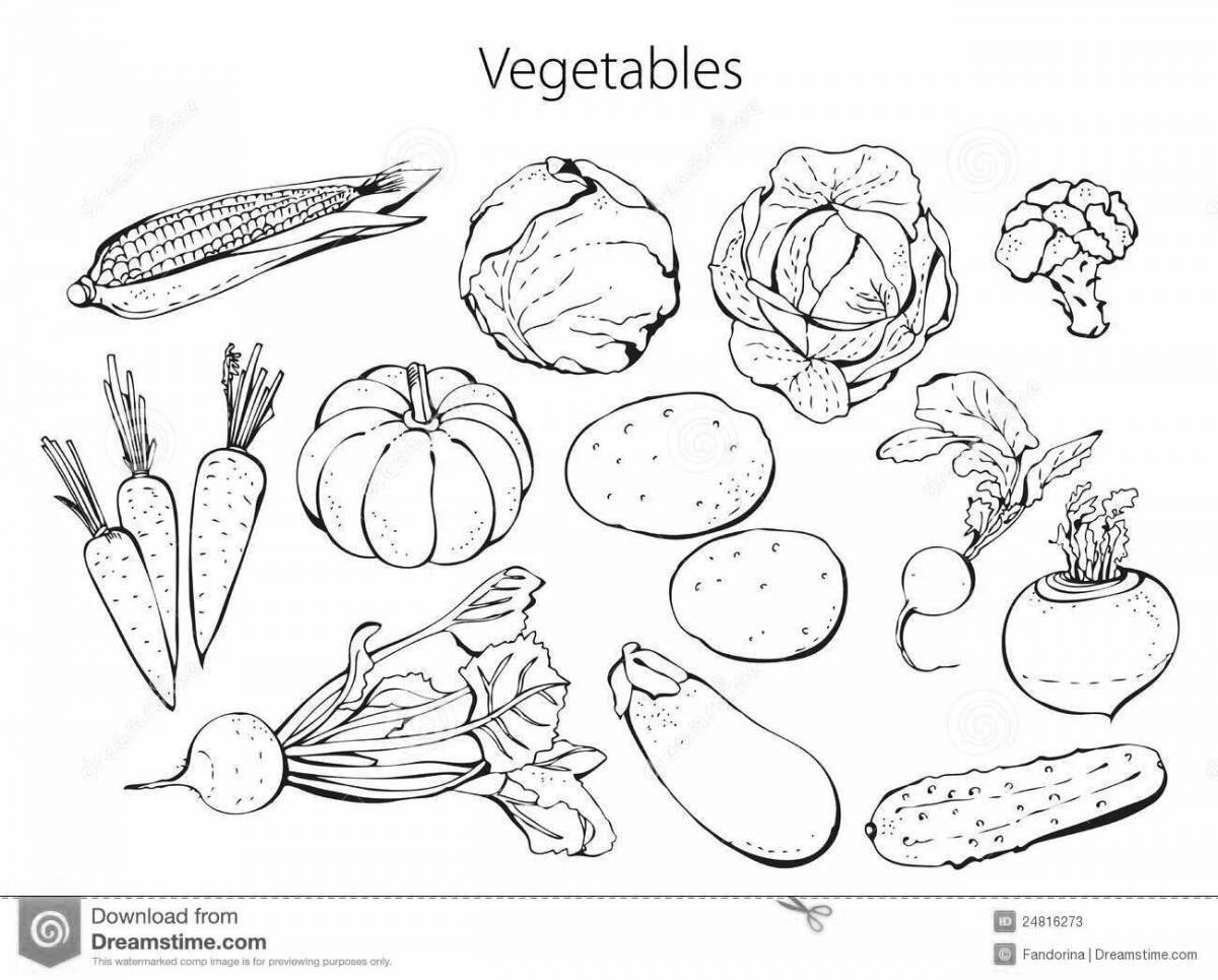 Animated vegetable coloring page with vinaigrette