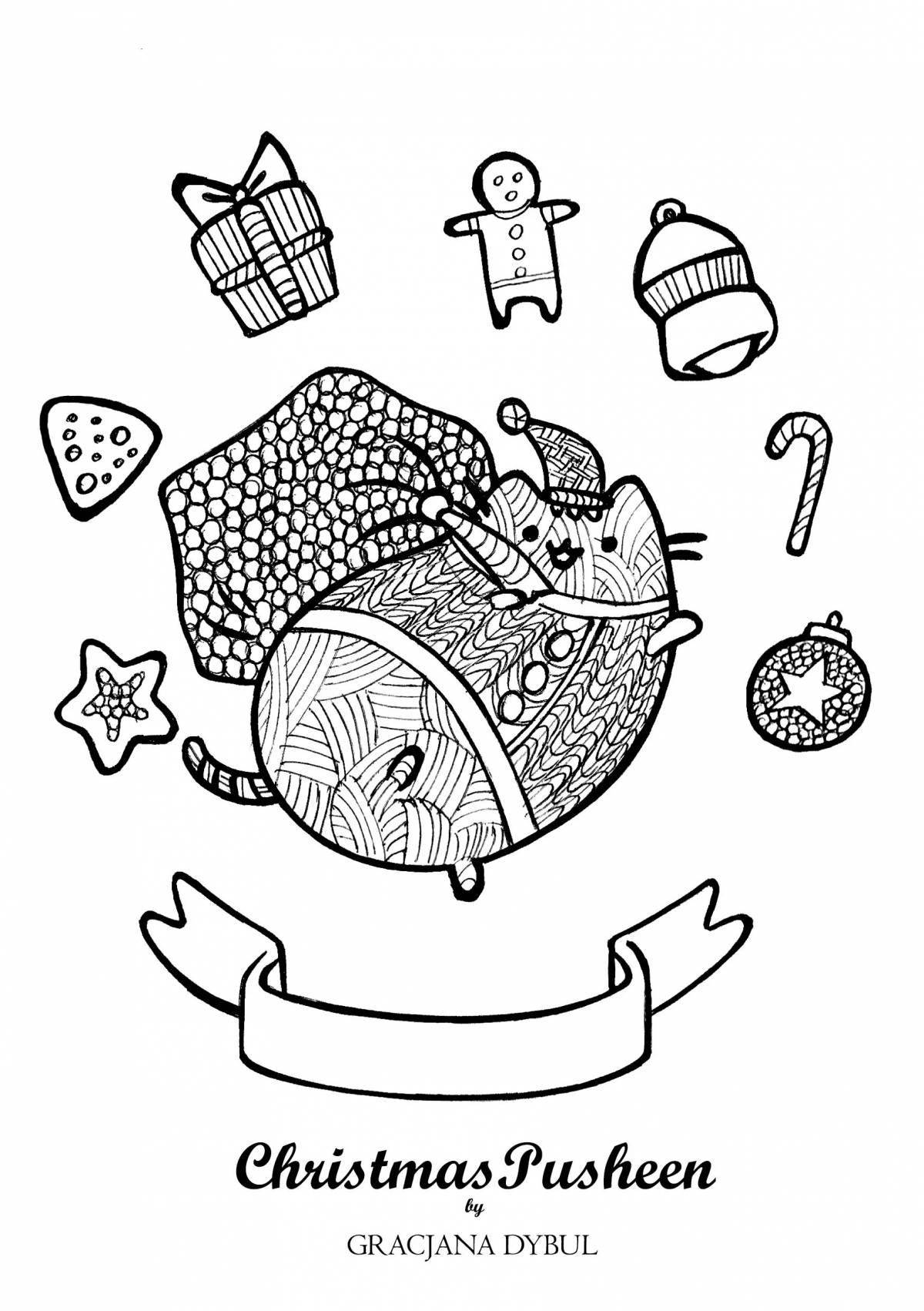 Pusheen happy new year coloring page