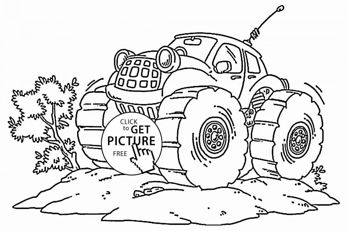 Brightly colored monster truck coloring book