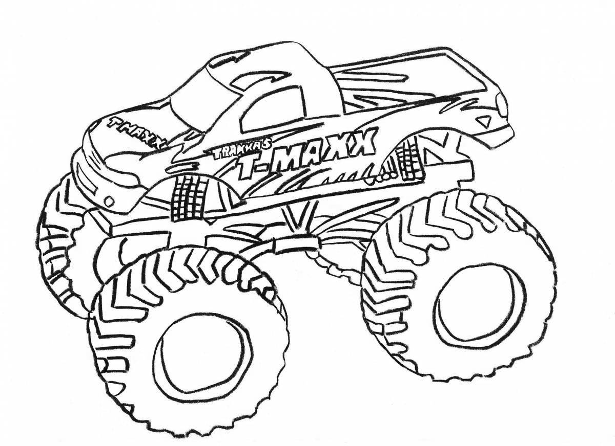 Colorful monster truck bus coloring book