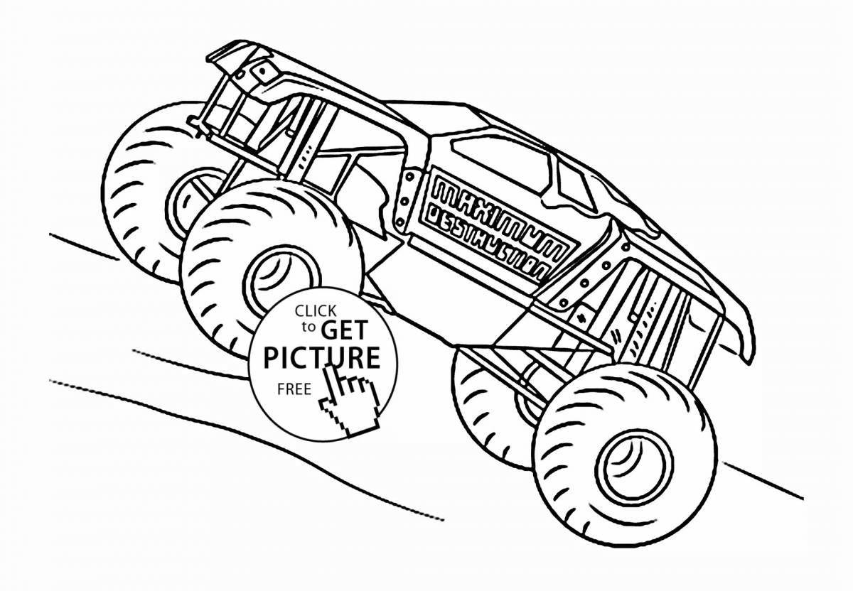 Colorfully engraved monster truck coloring book