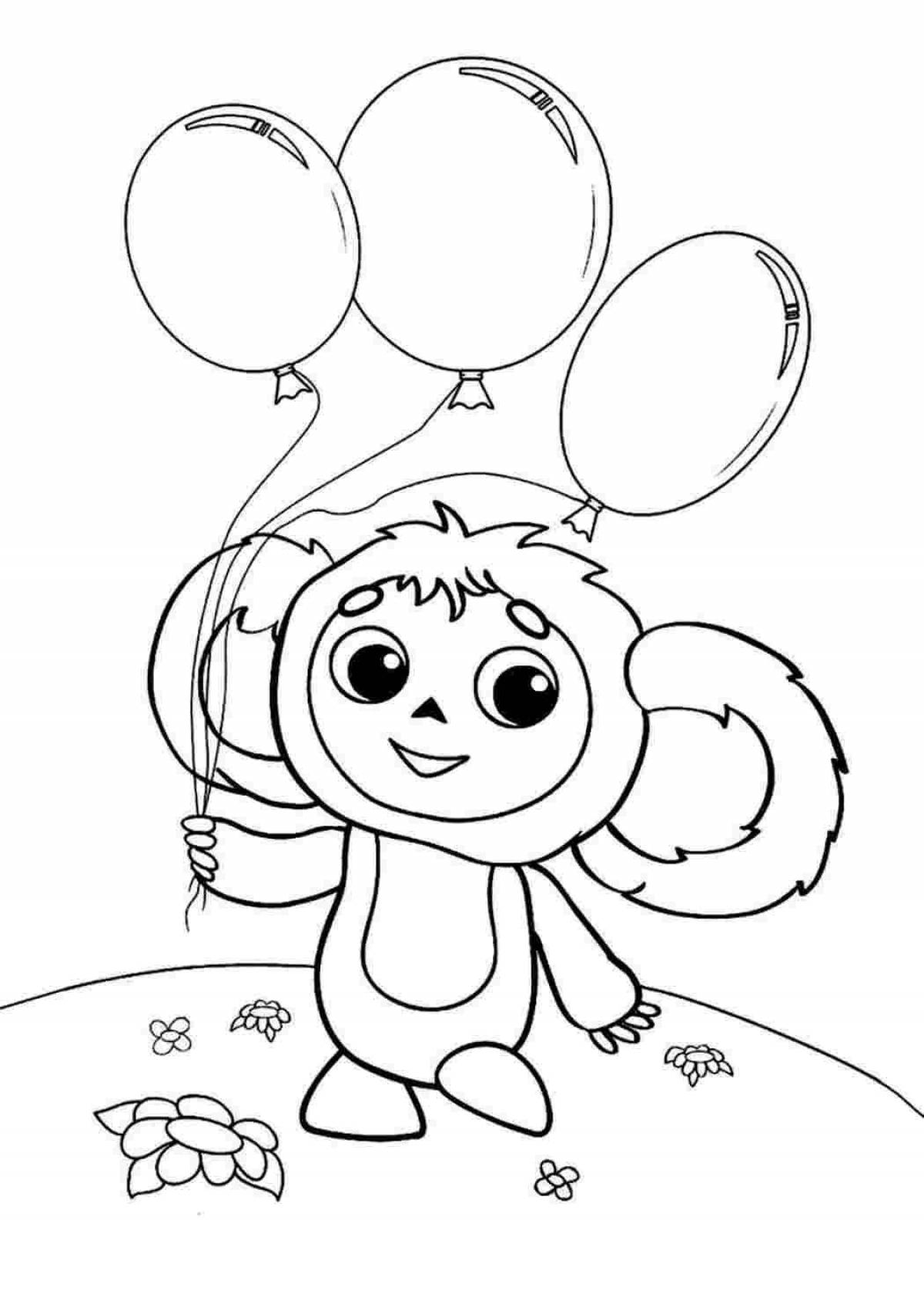 Coloring book joyful cheburashka with polka dots