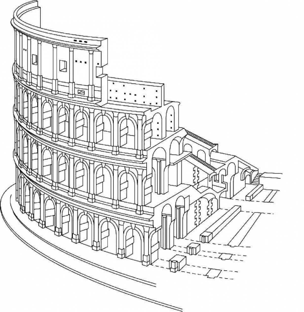 Coloring book monumental colosseum in rome
