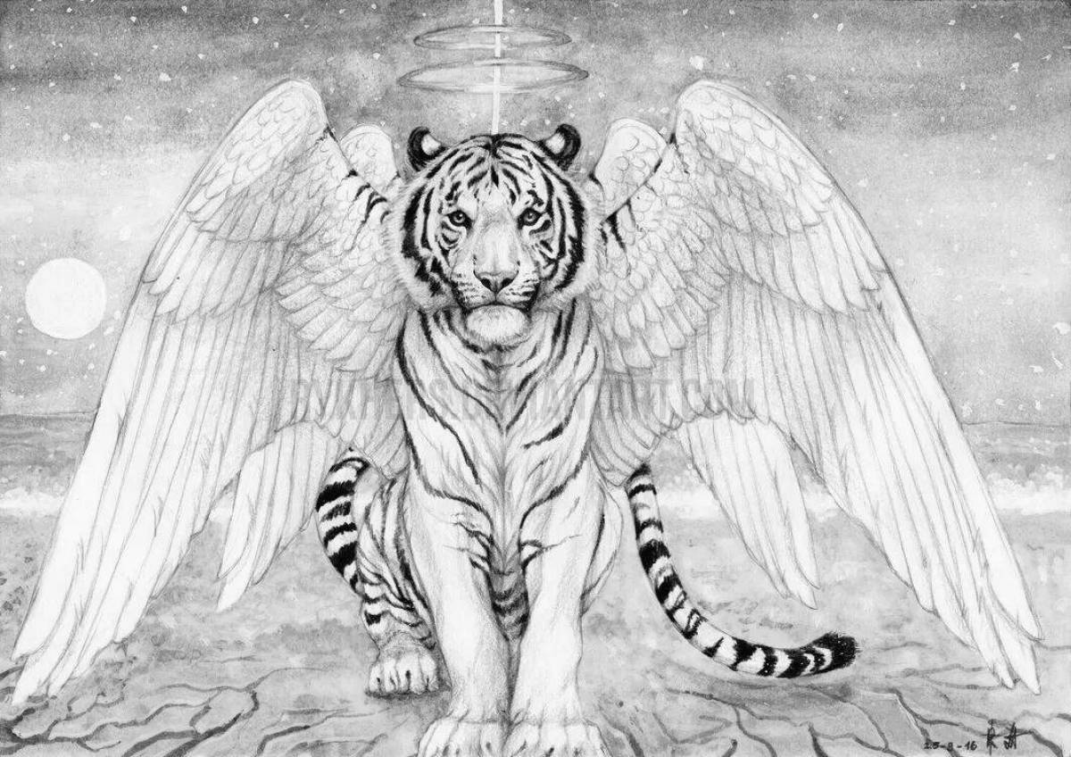 Величественный тигр с крыльями