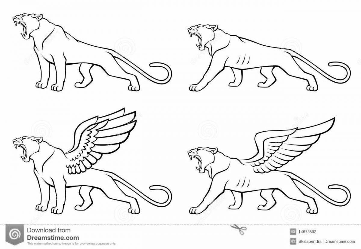 Photo Royal coloring tiger with wings