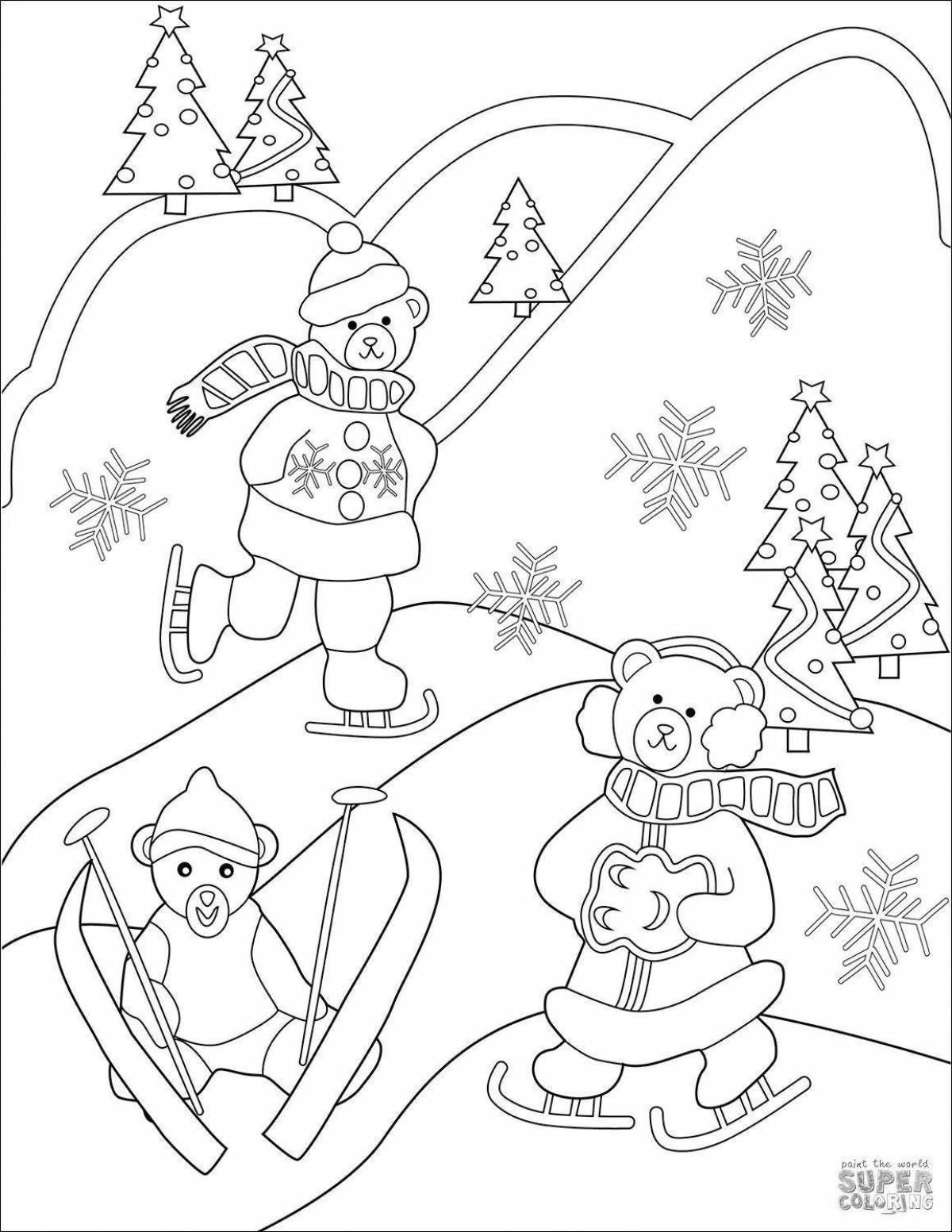 Dynamic skiing family coloring book