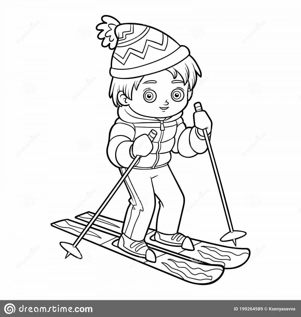 Photo Adorable family skiing coloring book