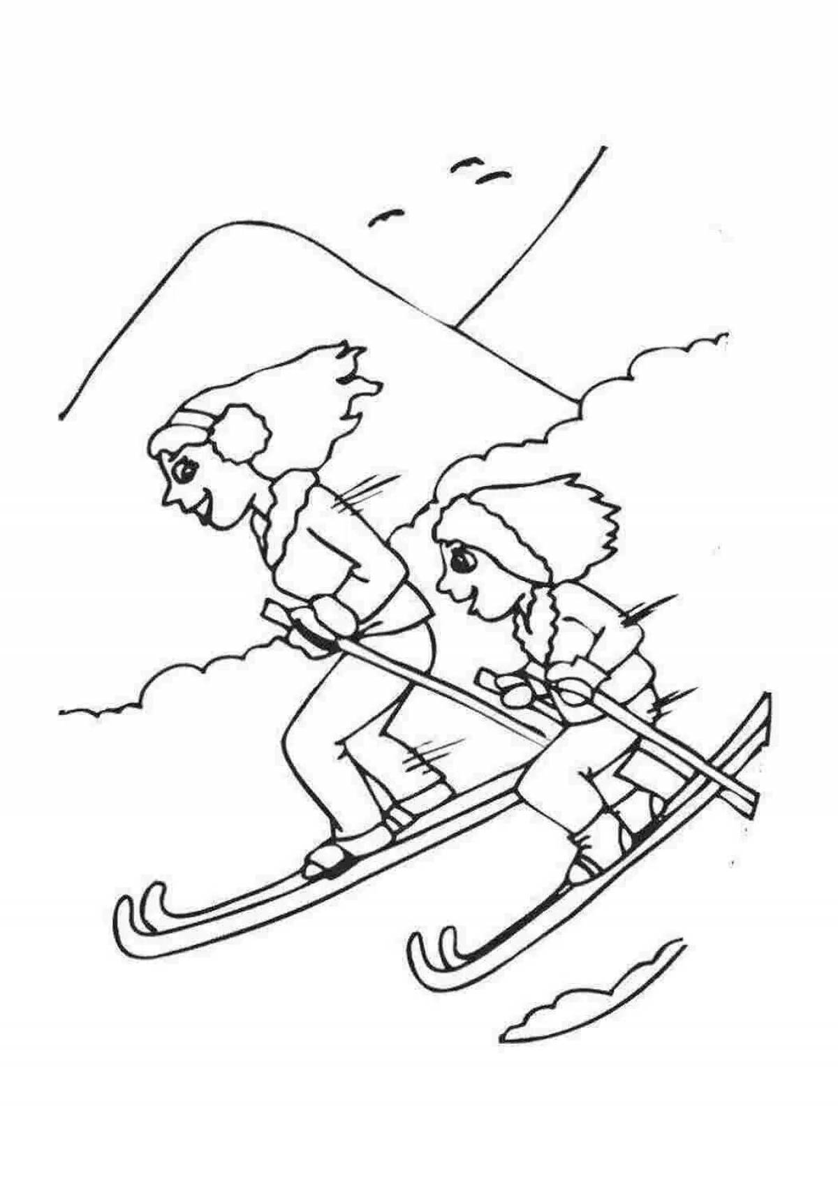 Magic family skiing coloring book