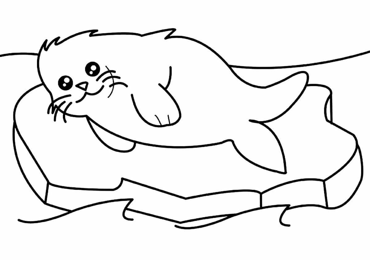 Coloring cute seal on ice