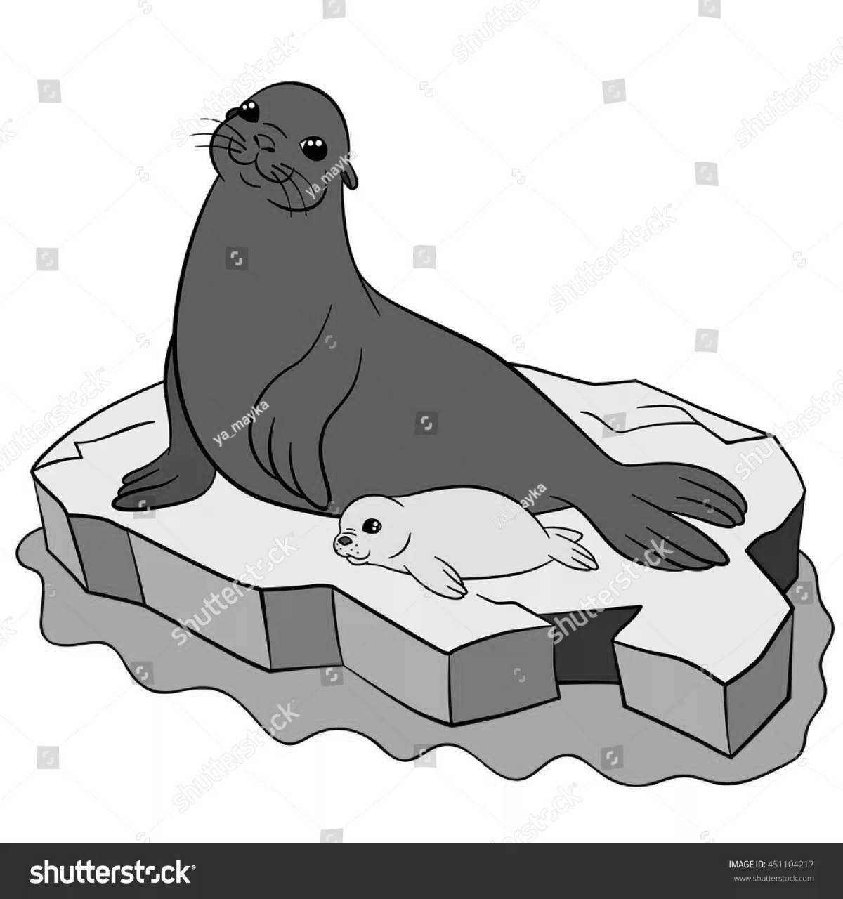 Coloring page magical seal on ice