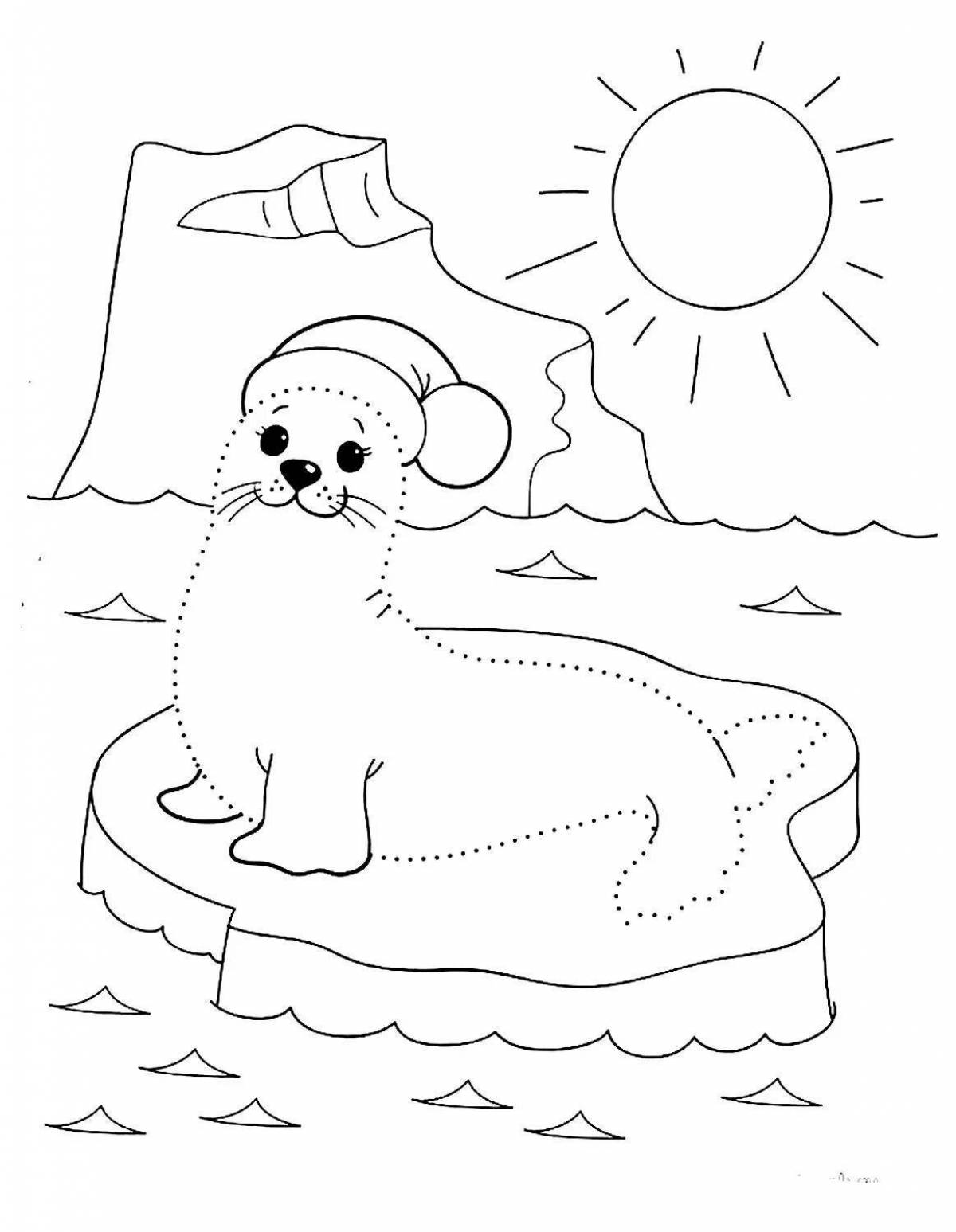 Coloring book calm seal on ice