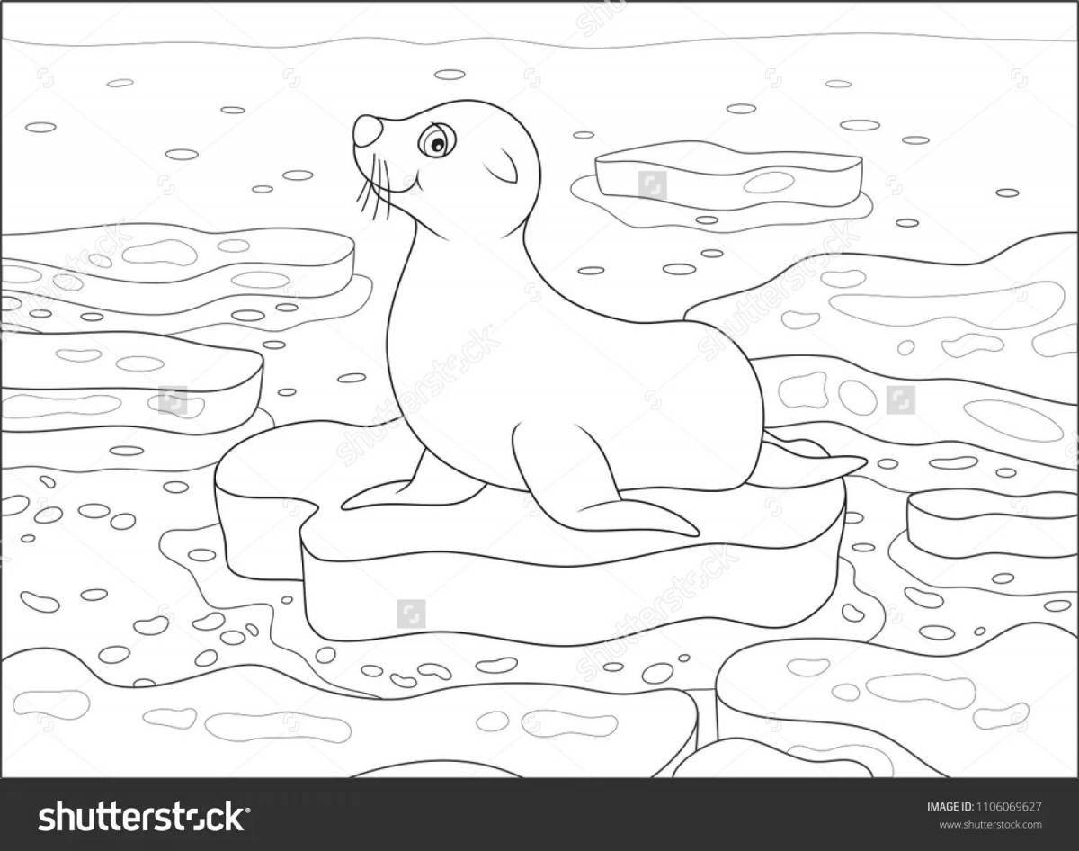Расслабляющий тюлень на льду раскраска