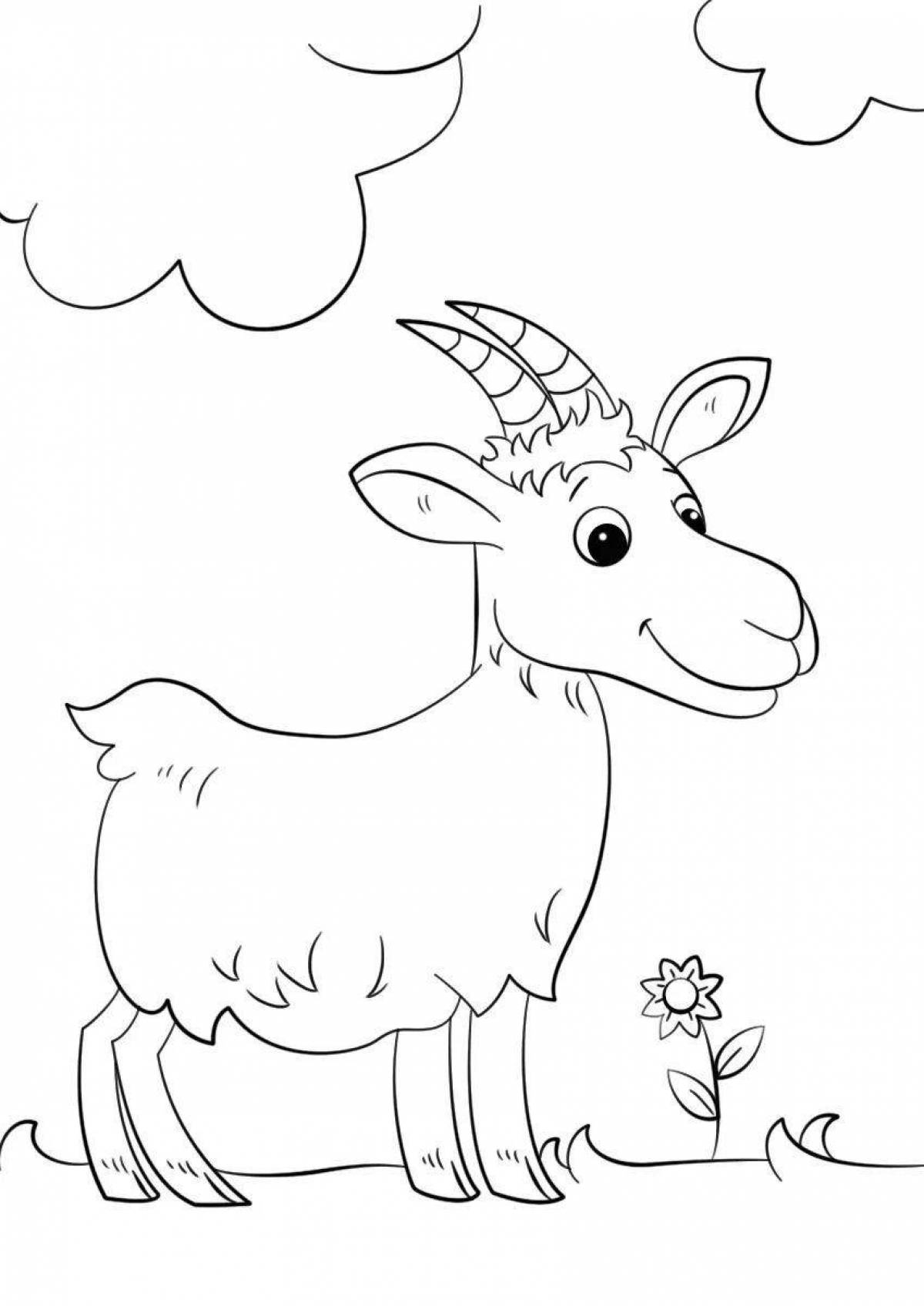 Раскраска пушистая коза для детей
