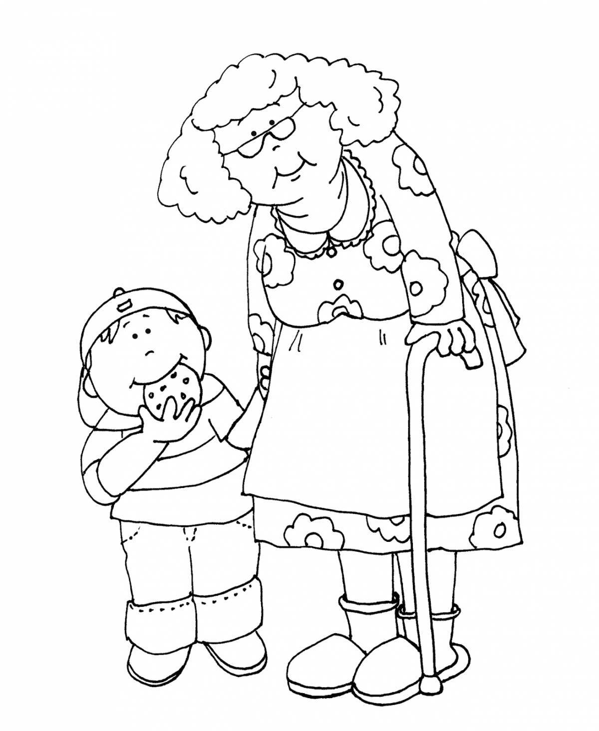Очаровательная бабушка и внучка раскраска