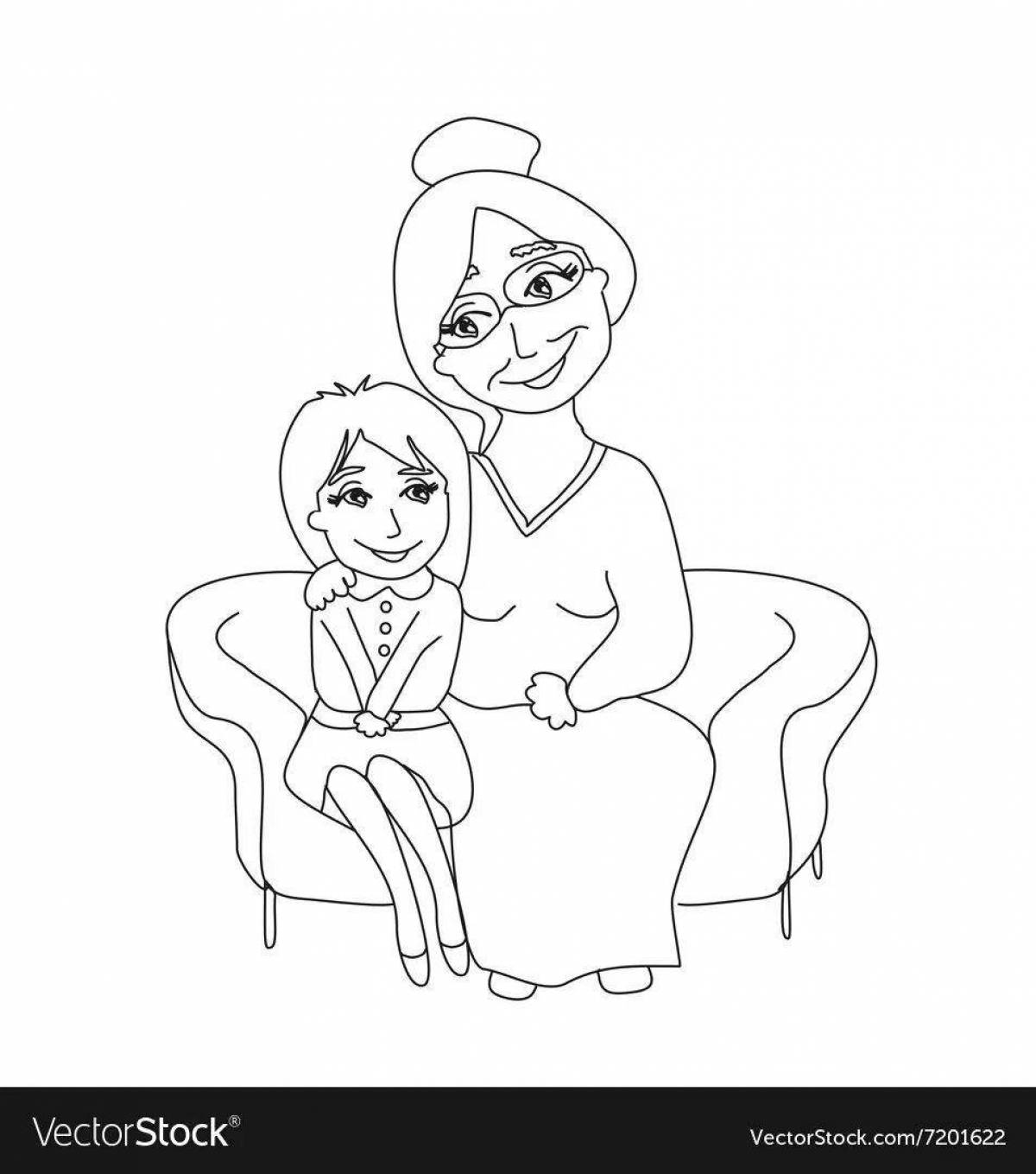 Coloring page charming grandmother and granddaughter