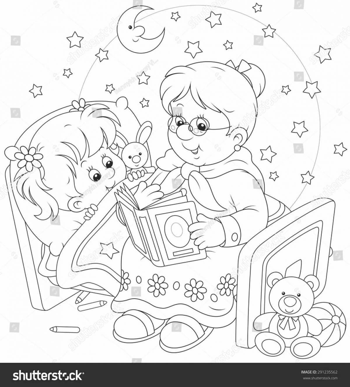Coloring book playful grandmother and granddaughter