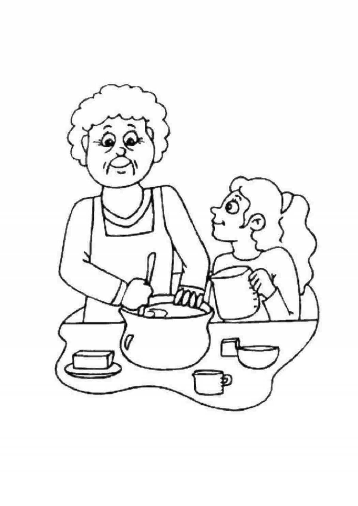Blessed grandmother and granddaughter coloring