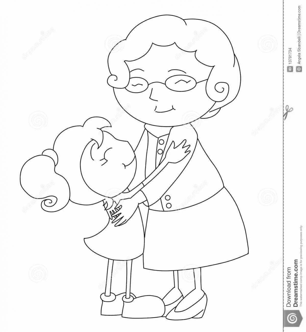 Раскраска лучезарная бабушка и внучка