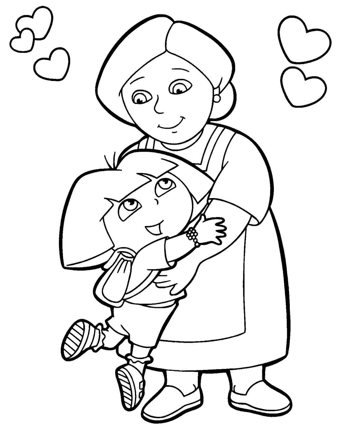 Glowing grandma and granddaughter coloring page