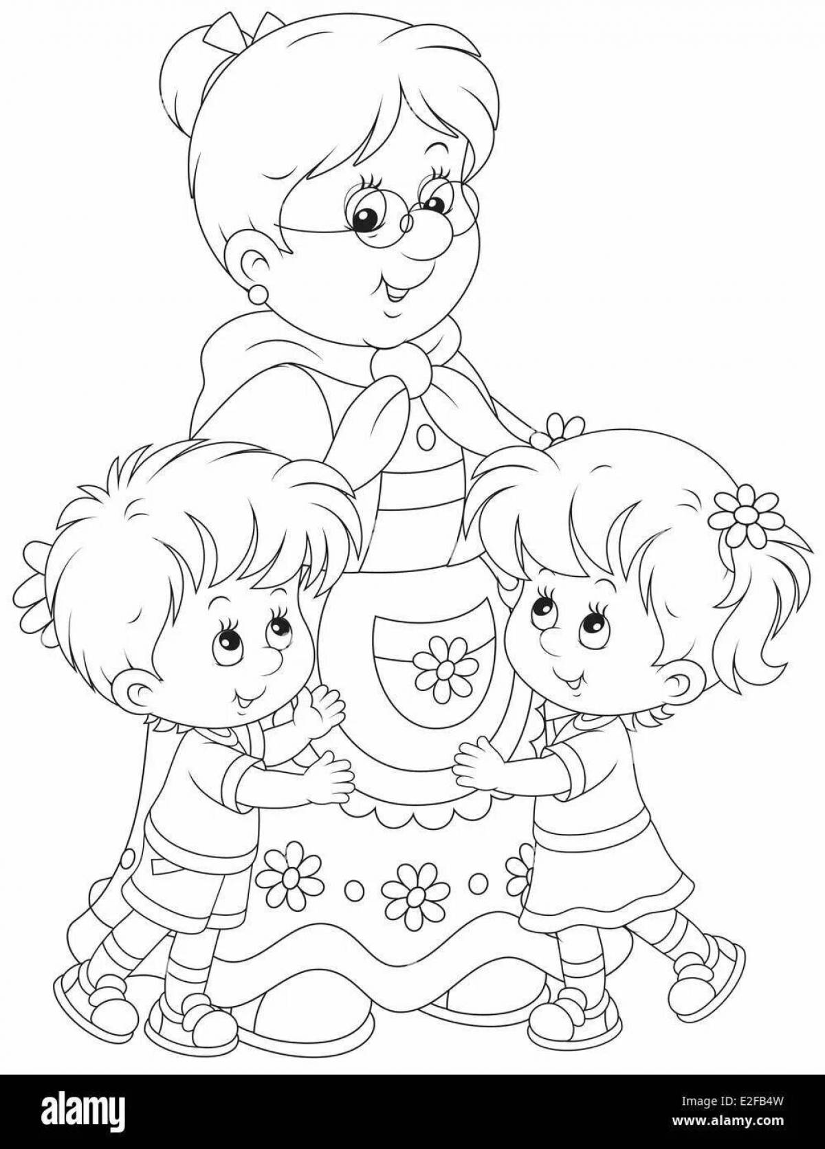 Gorgeous grandma and granddaughter coloring page