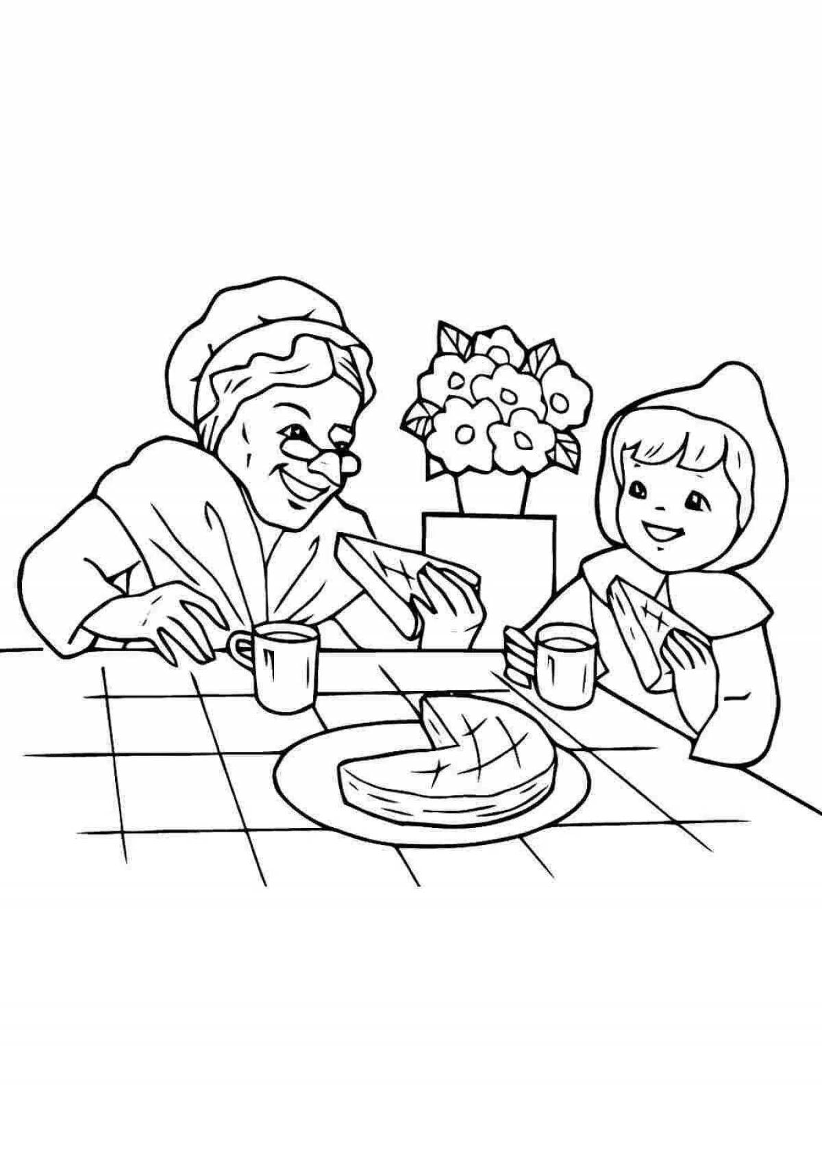 Glorious grandmother and granddaughter coloring