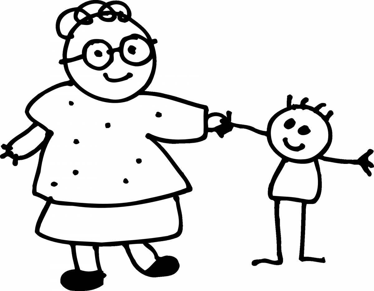 Coloring page admiring grandmother and granddaughter
