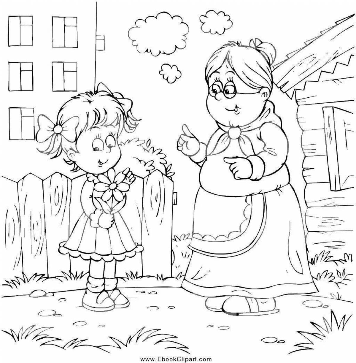 Coloring page divine grandmother and granddaughter