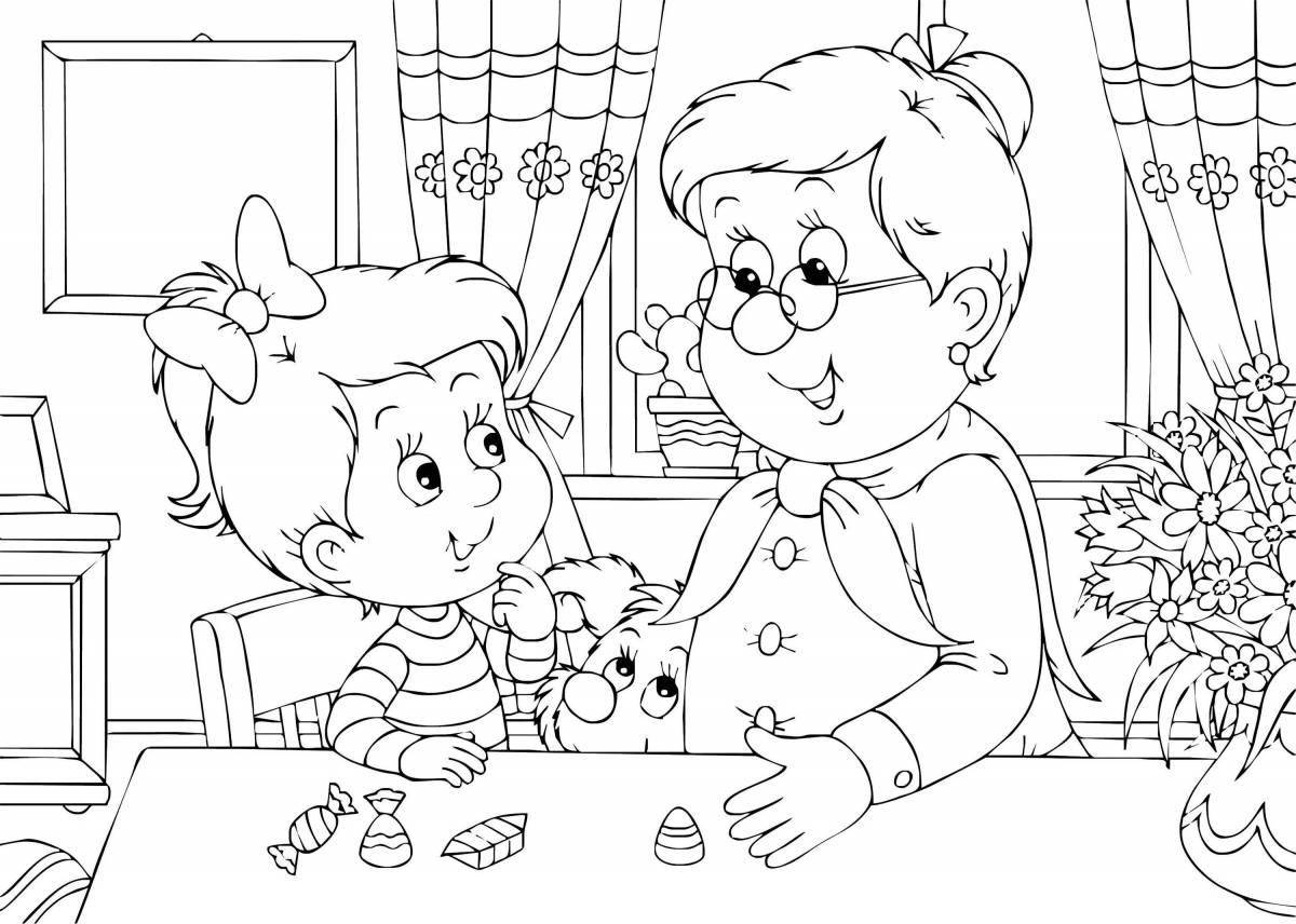 Coloring book heavenly grandmother and granddaughter