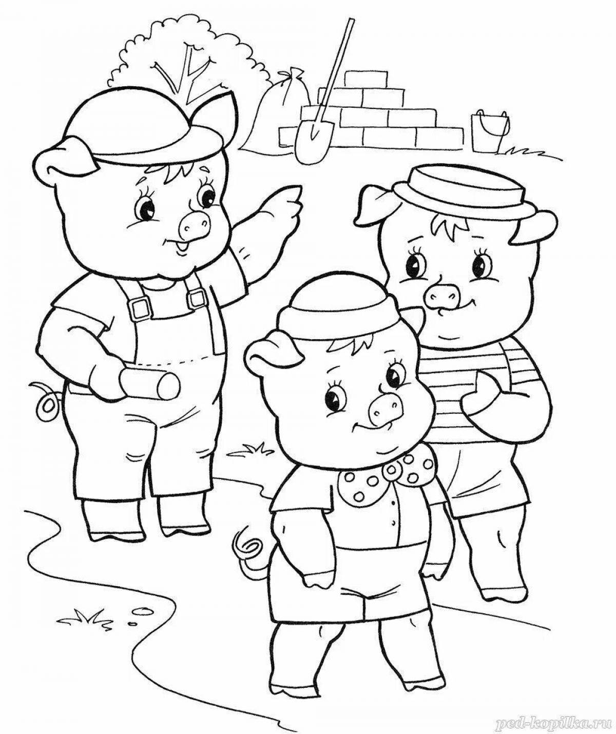 Coloring fairy tale three little pigs