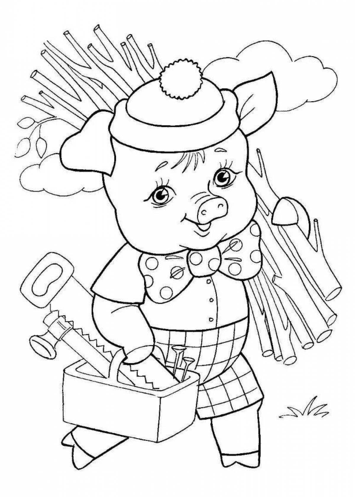 Three little pigs fairytale coloring book
