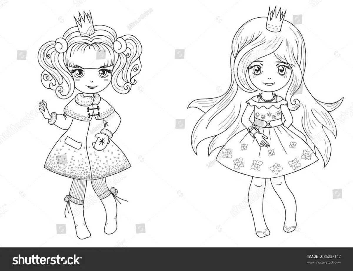 Adorable coloring game for princess dolls