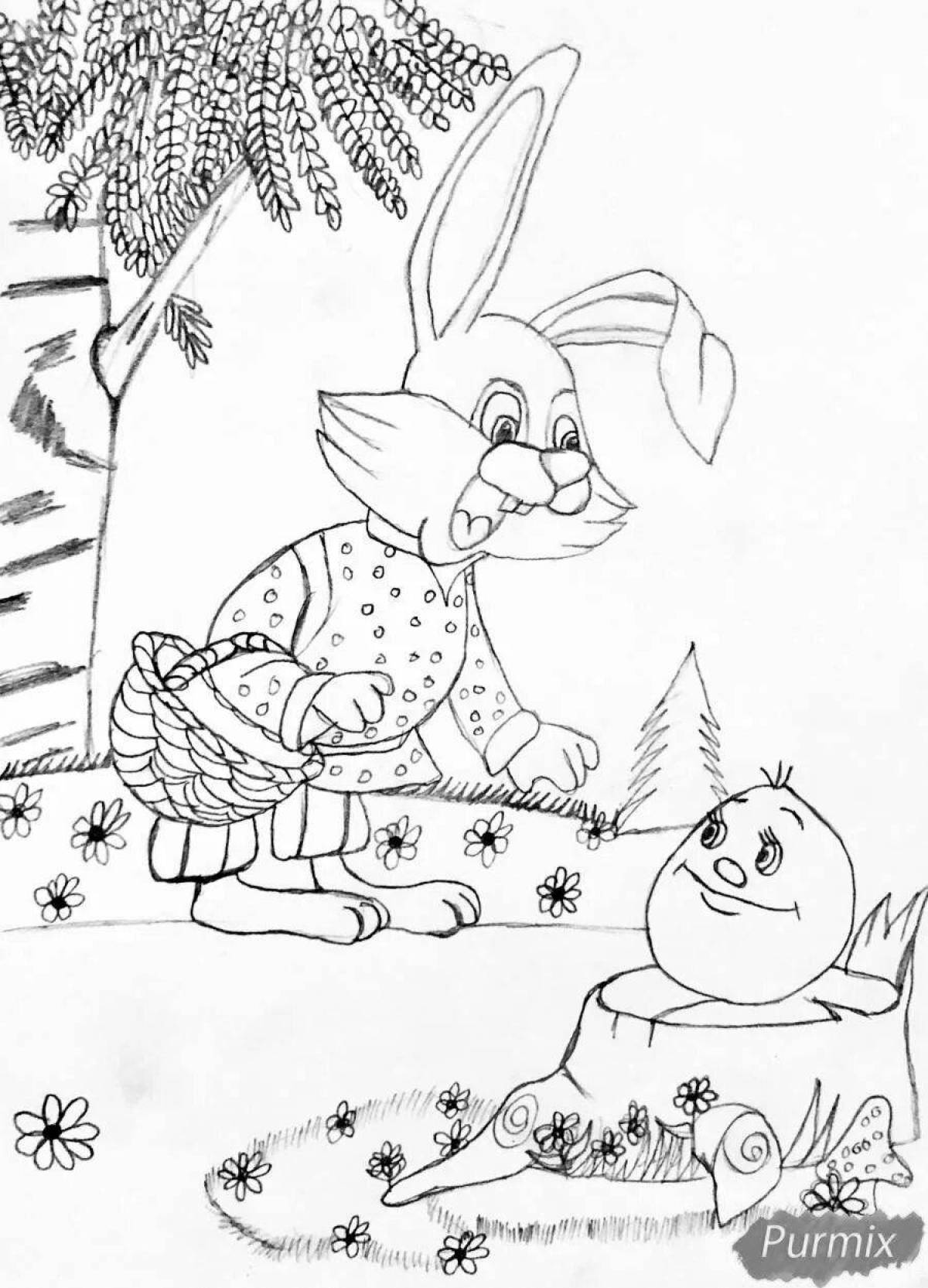 Coloring book funny hare and bun