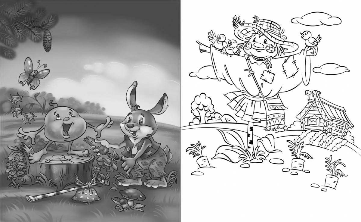 Coloring book quirky hare and bun
