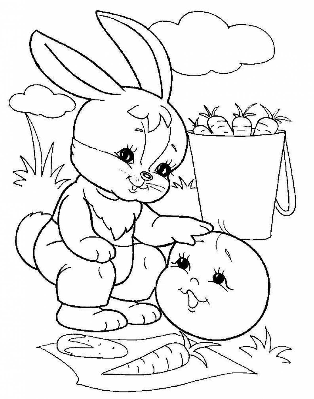 Раскраска сверкающий заяц и булочка