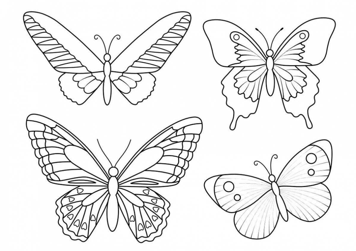 Coloring book fluttering little butterflies