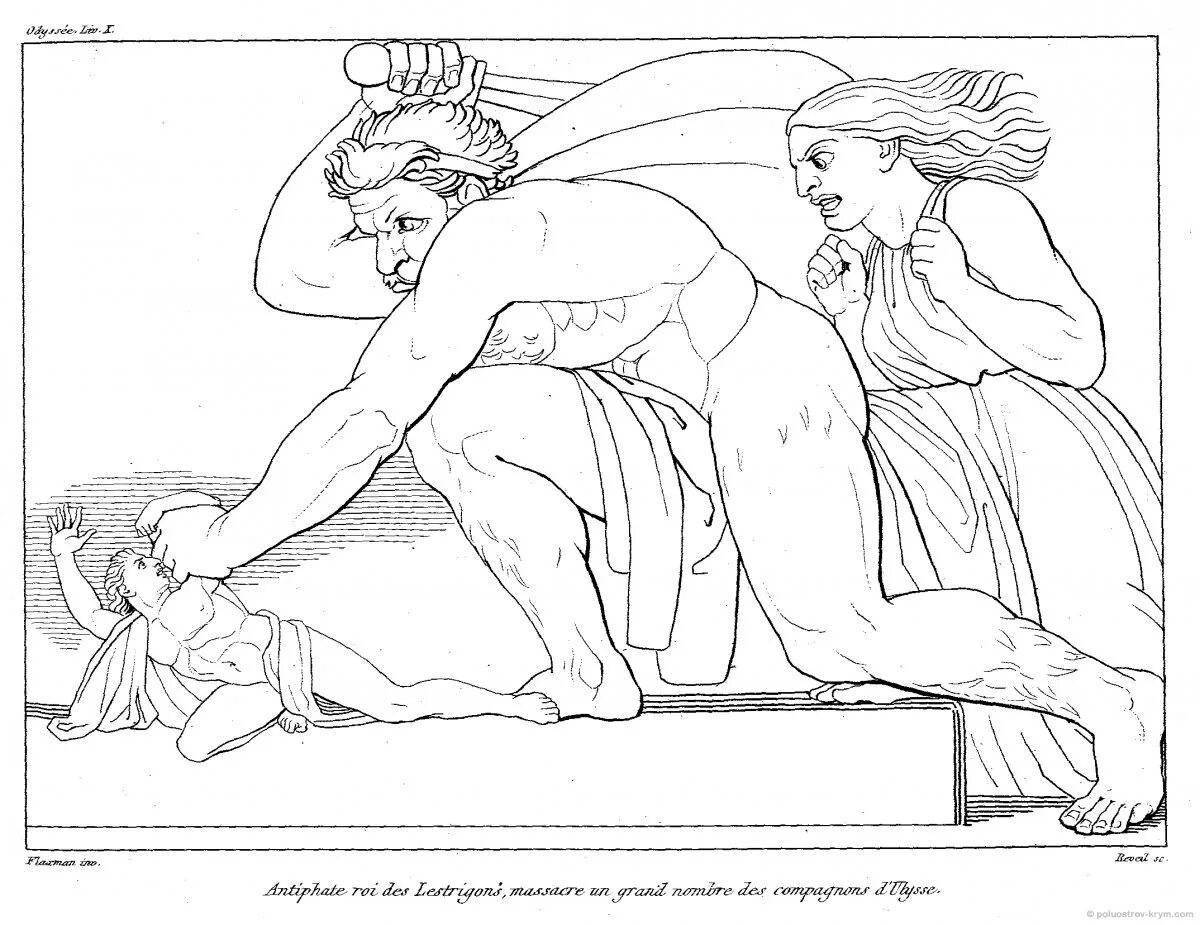 Fun coloring book of Odysseus and Cyclops