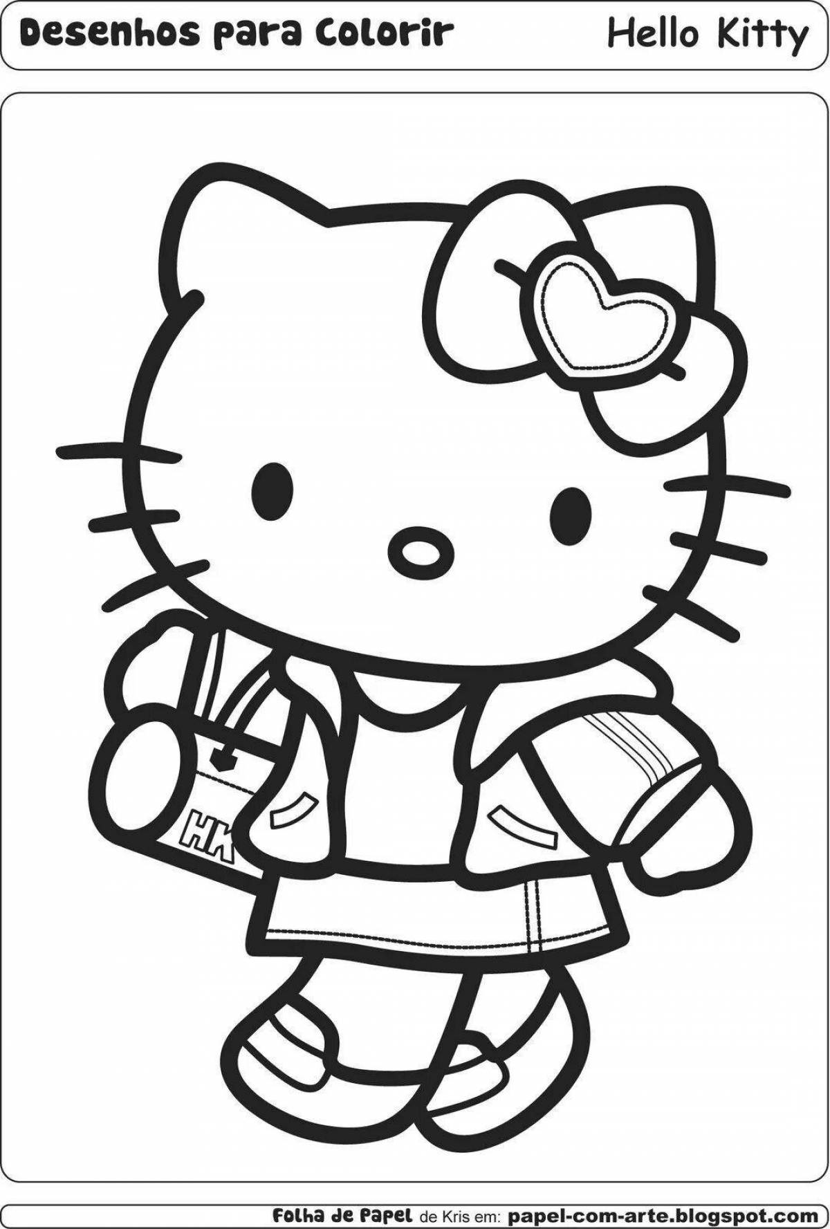 Игривая страница раскраски аниме hello kitty