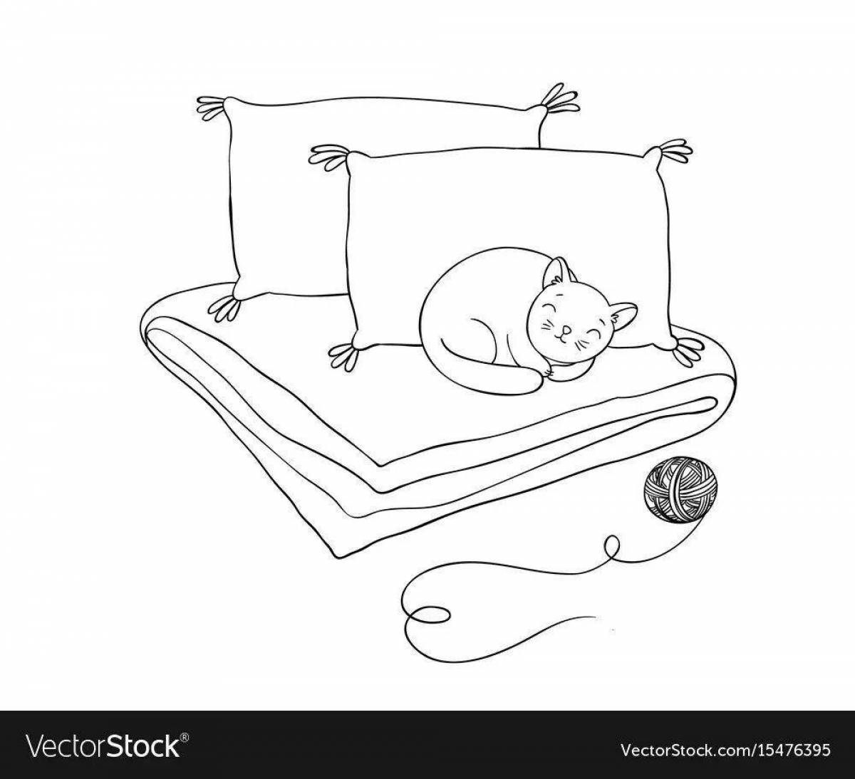 Одеяло и подушка с цветными иллюстрациями