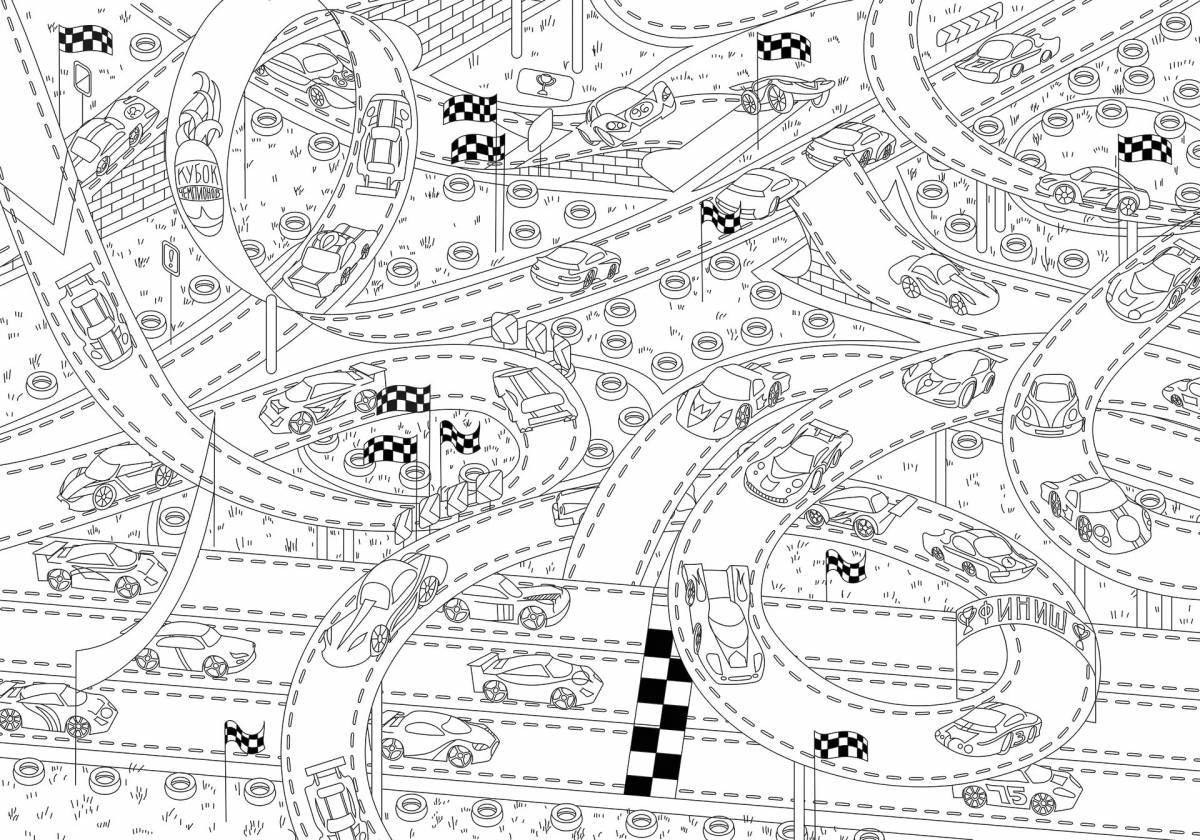 Coloring page shiny track with cars