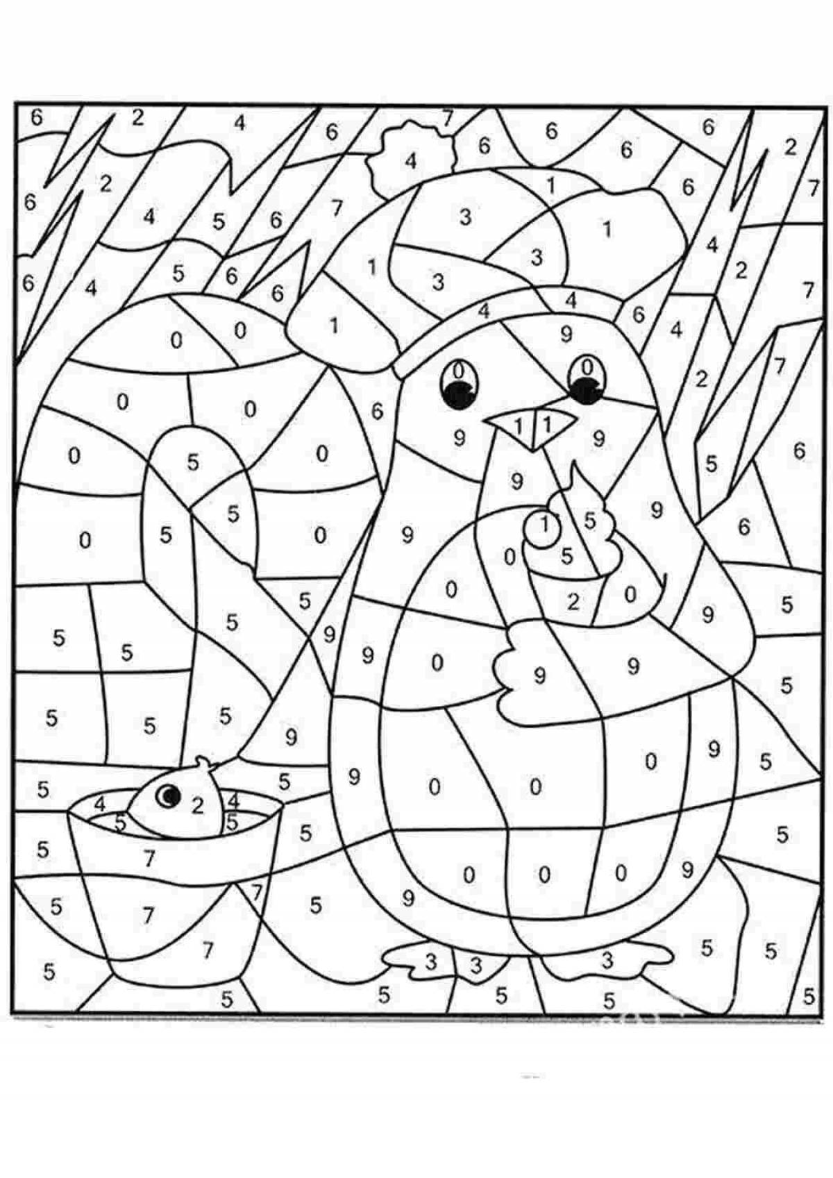 Adorable penguin by number coloring book