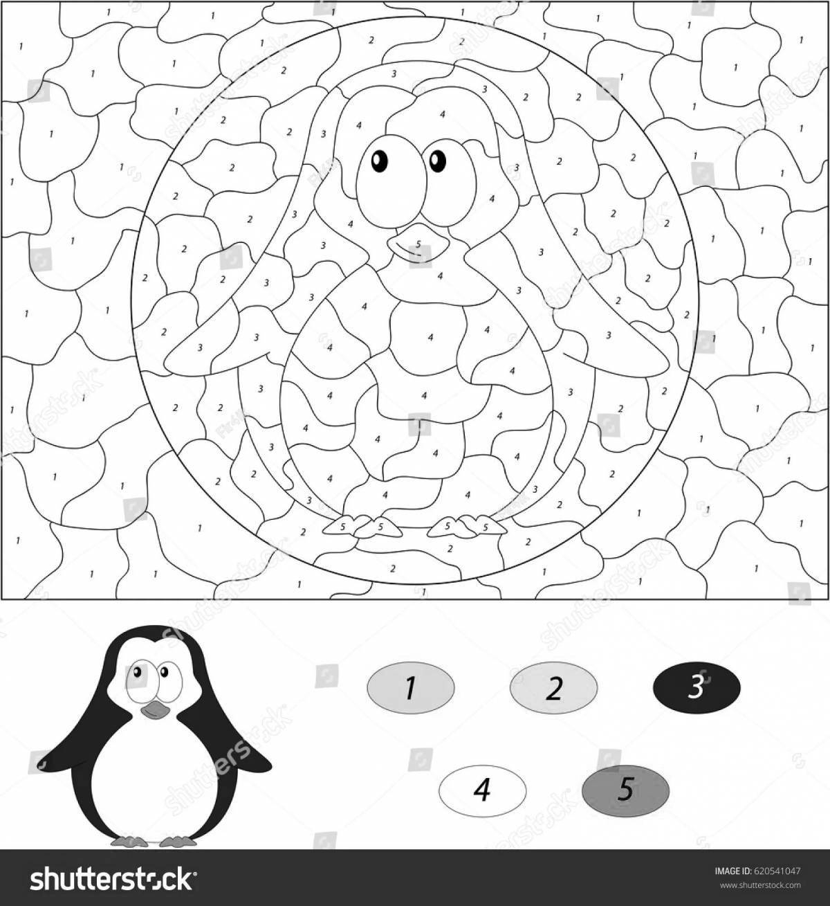 Раскраска радостный пингвин по номерам