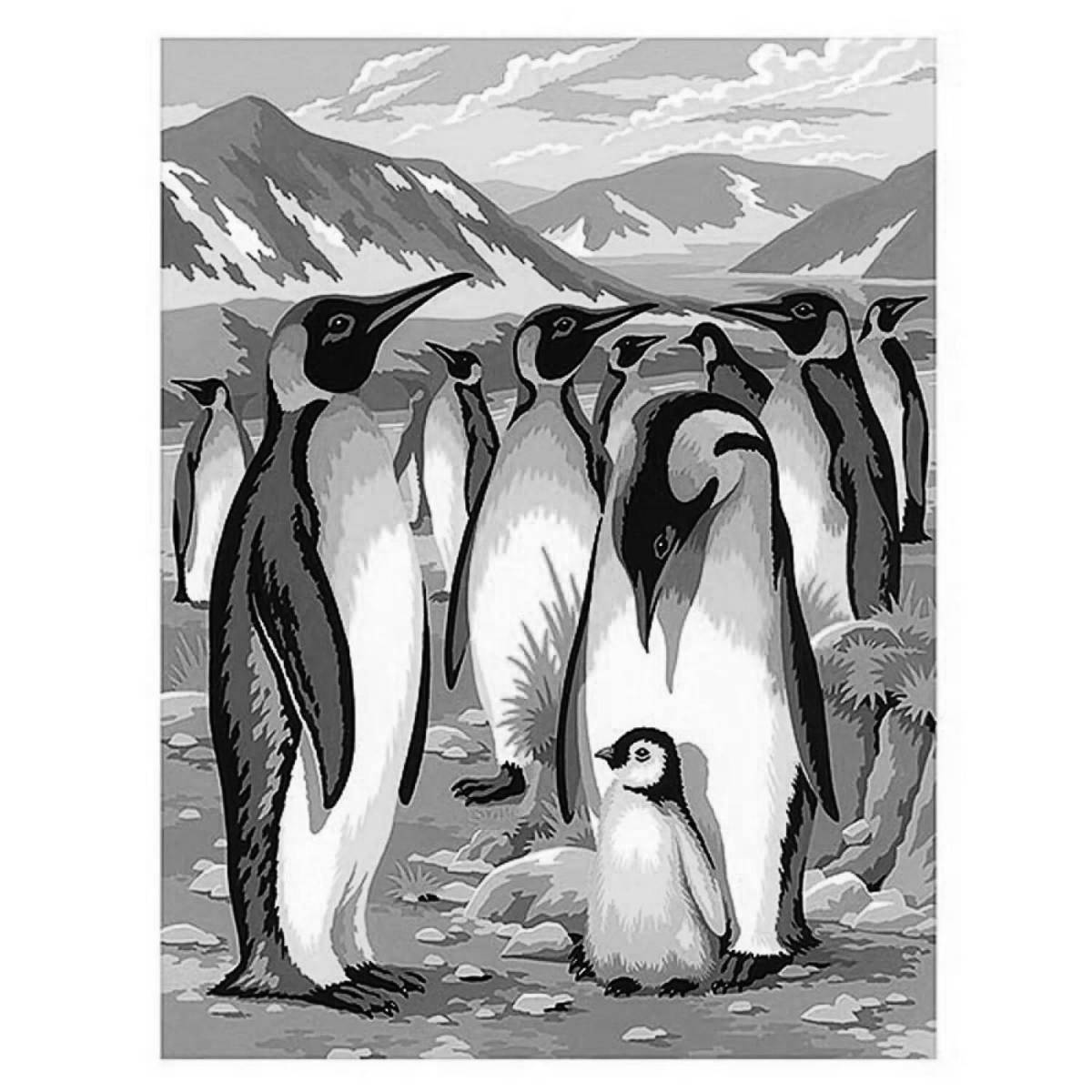Раскраска игривый пингвин по номерам