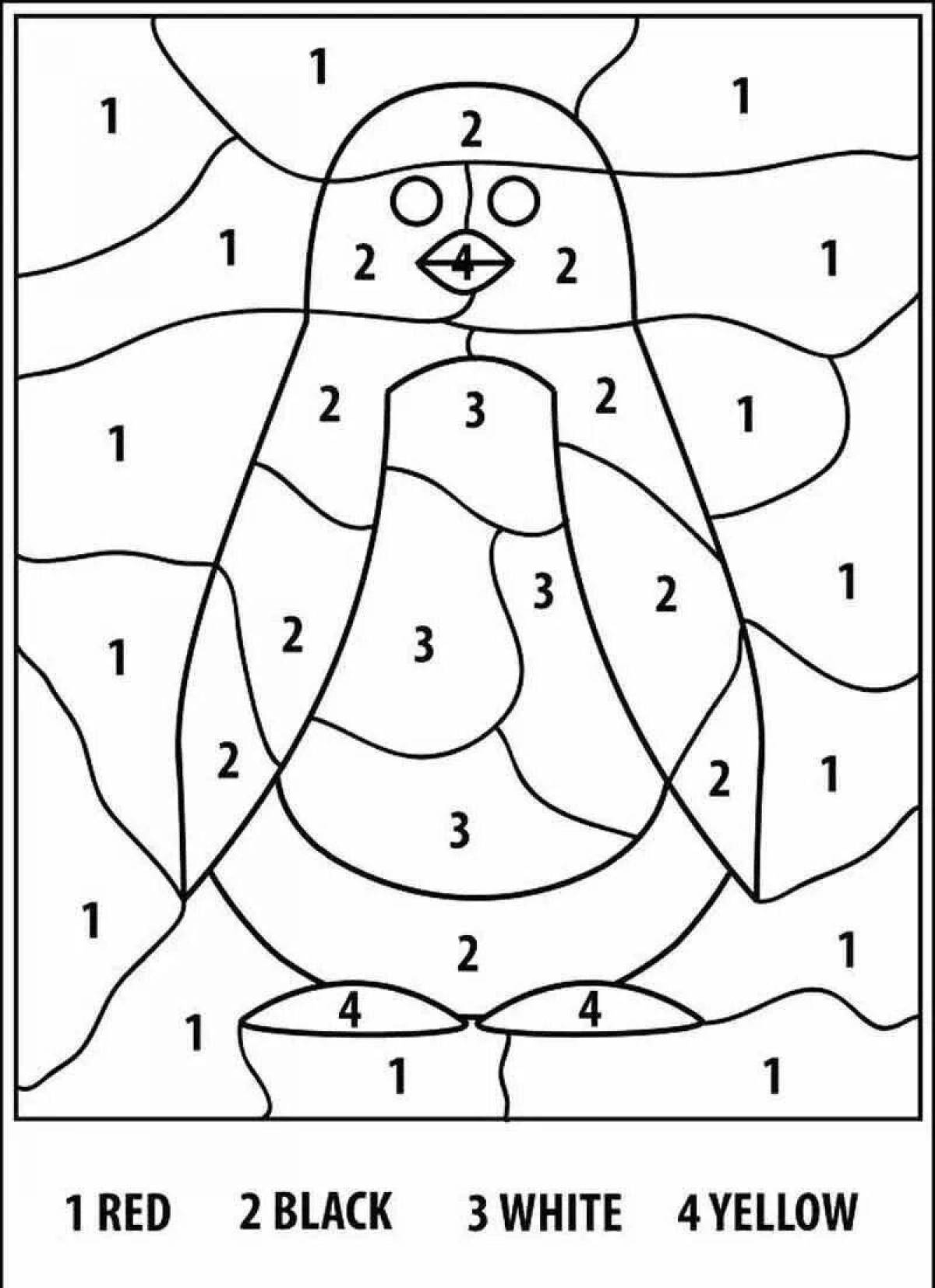 Coloring funny penguin by numbers