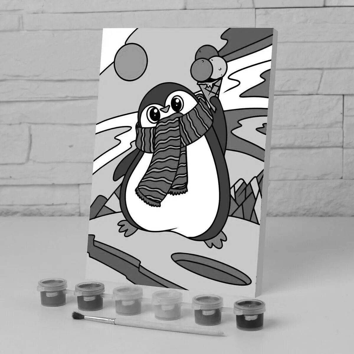 Раскраска яркий пингвин по номерам