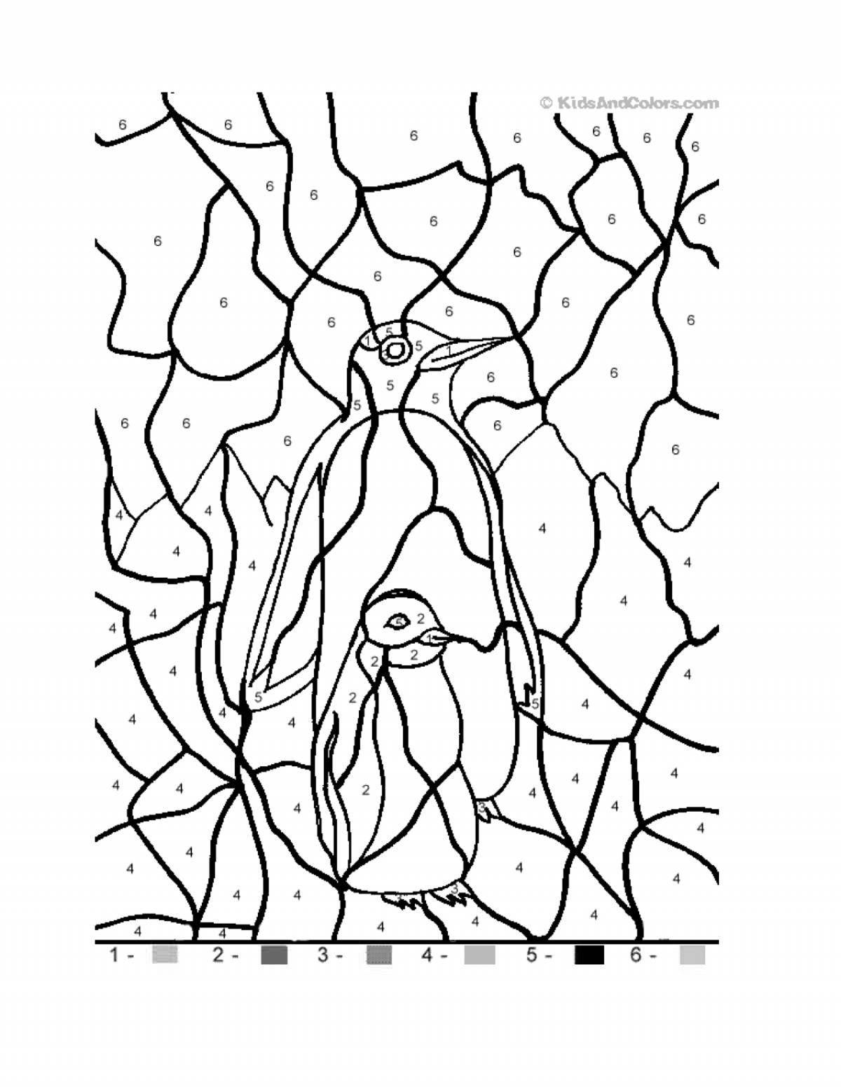 Раскраска буйный пингвин по номерам