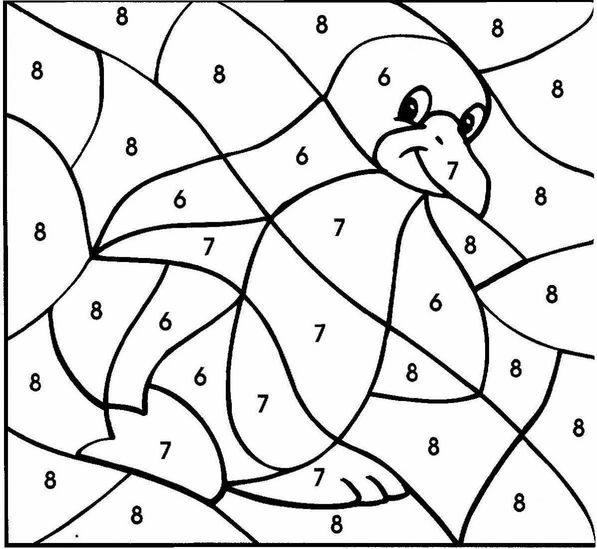 Раскраска забавный пингвин по номерам