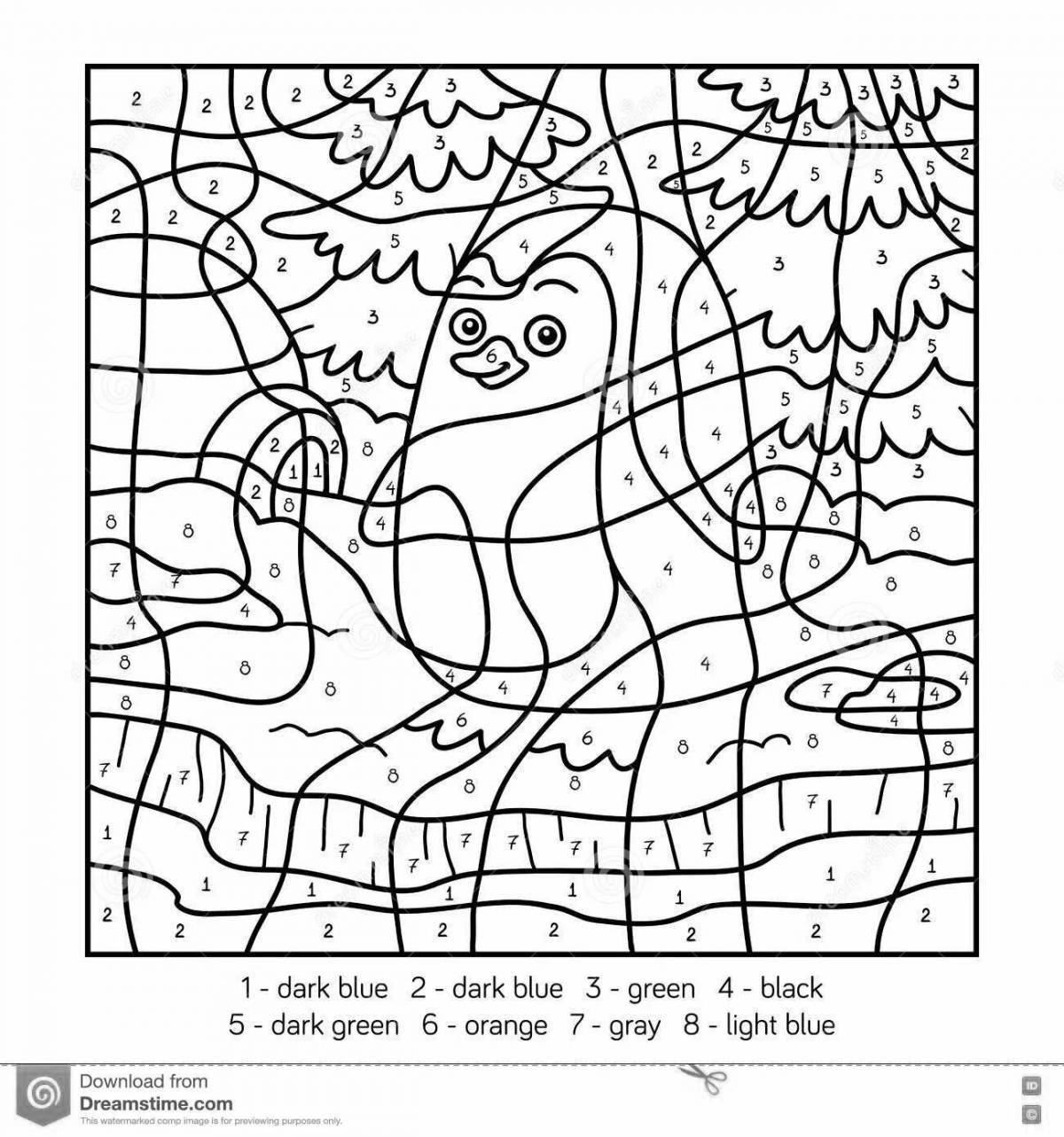Color by number penguins coloring pages