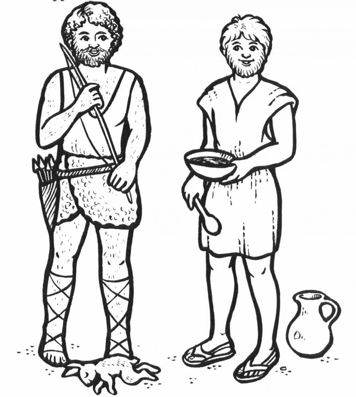 Coloring page joyful Esau and Jacob