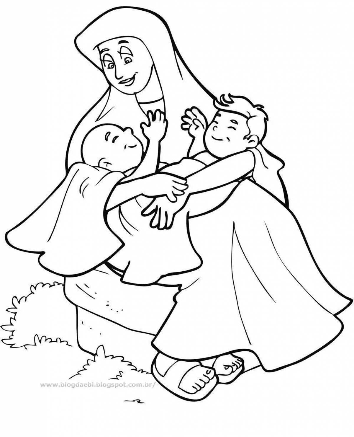 Coloring book glowing Esau and Jacob